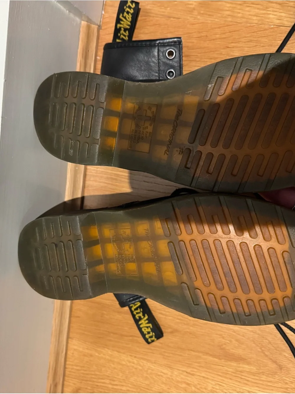 Dr. Martens Black Leather Lace-Up Boots with Yellow Stitching